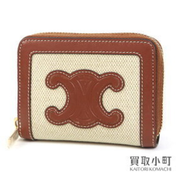 Celine Tan Zip Case Textile B Wallet Triomphe - Picture 1 of 8